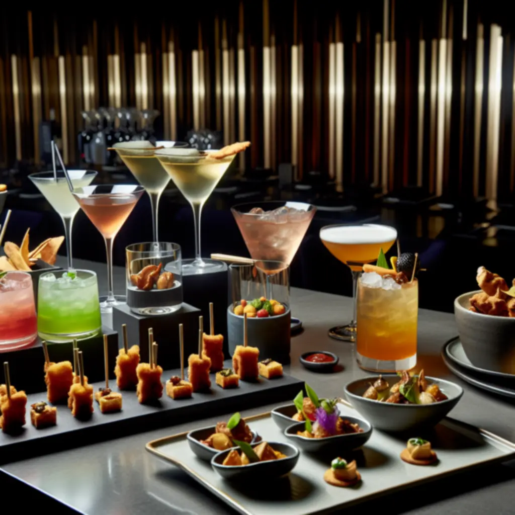 Selection of gourmet dishes, cocktails, and drinks served at A Spades Fun.