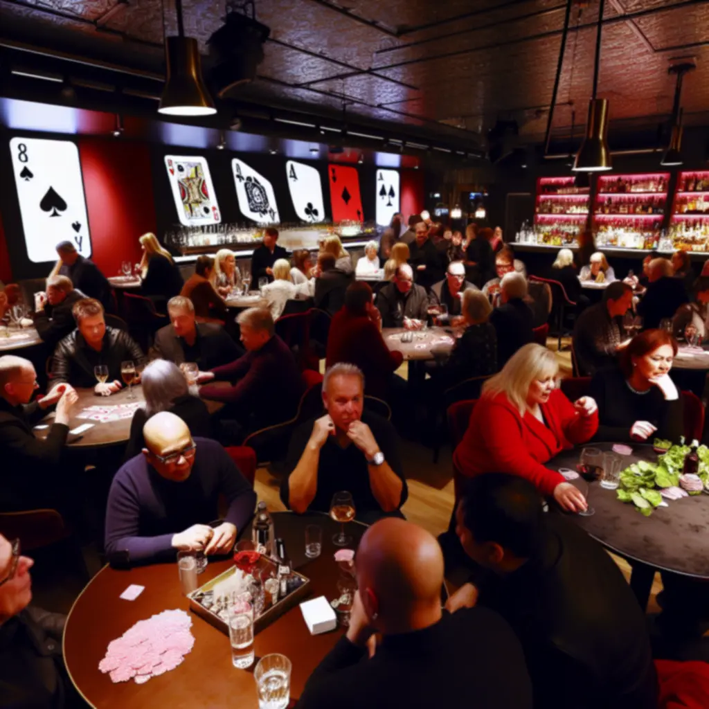 Guests enjoying drinks, poker, and live sports at A Spades Fun bar in Finland