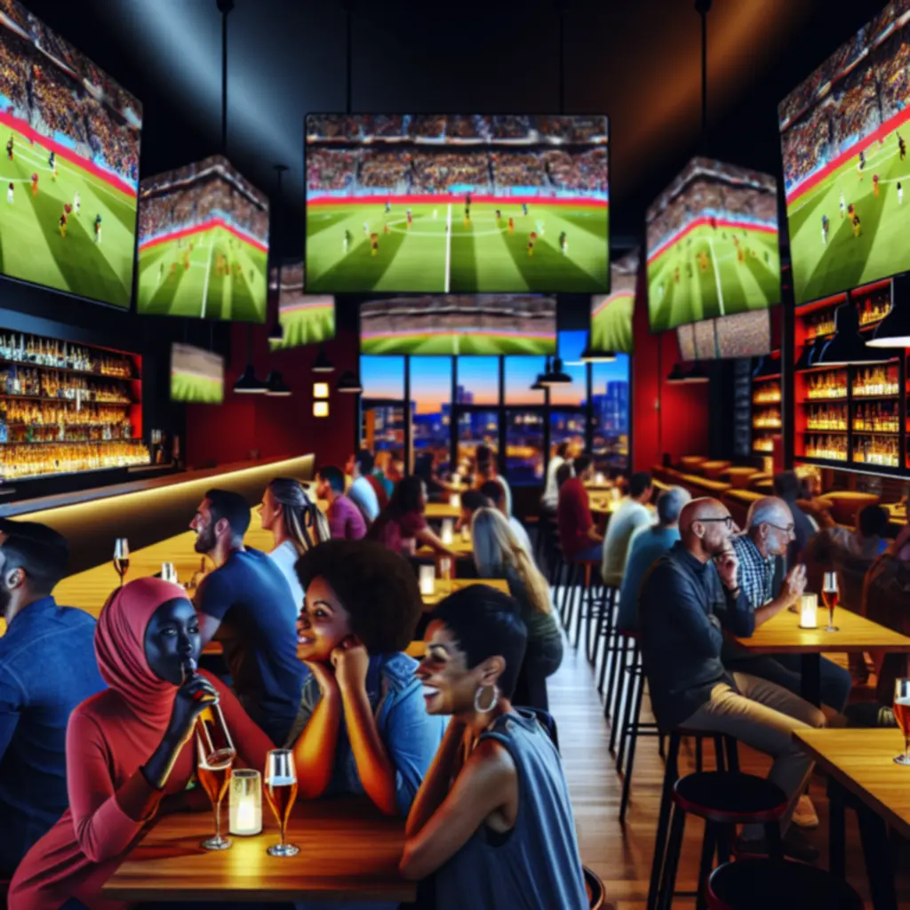 Fans watching live sports on large HD screens at A Spades Fun