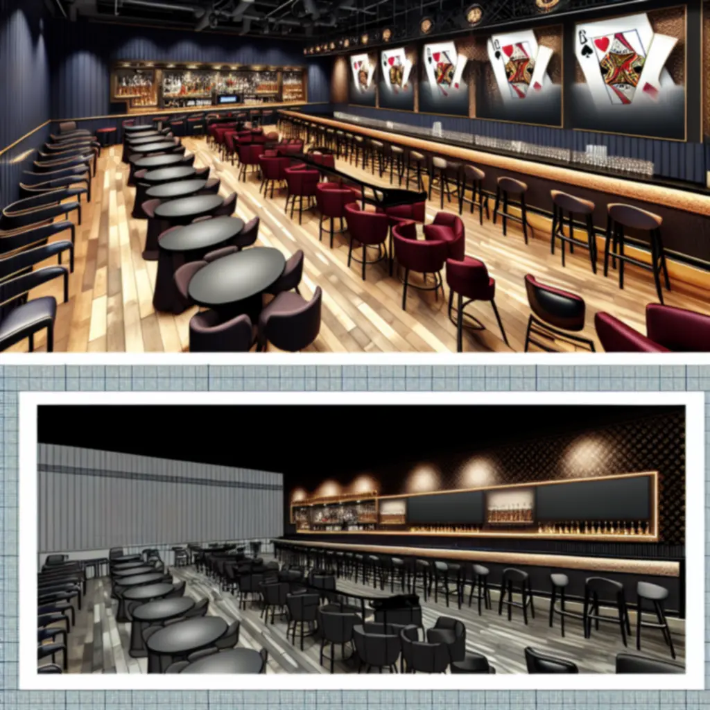 Modern sports bar interior with large screens and comfortable seating at A Spades Fun